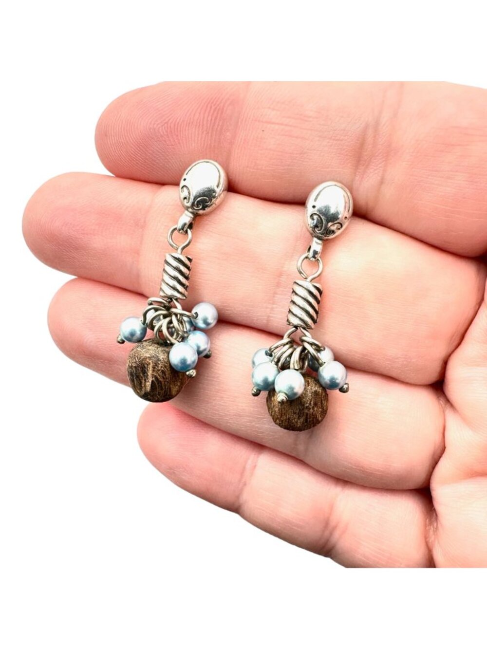 Brighton Womens Earrings Crystal Pearl Wood Chandelier Silver Pierced Earrings - Picture 3 of 6